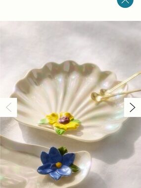 Anthropologie Pearlescent Shell Trinket Dish with Yellow Flower Accent
